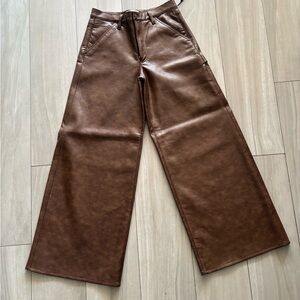 Agolde Brown recycled Leather Wide Leg Dale Trouser